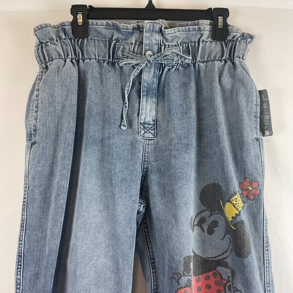 Disney Her Universe Jeans L Blue Paperbag Tie Waist Tapered Leg Minnie Mouse New - Picture 2 of 12